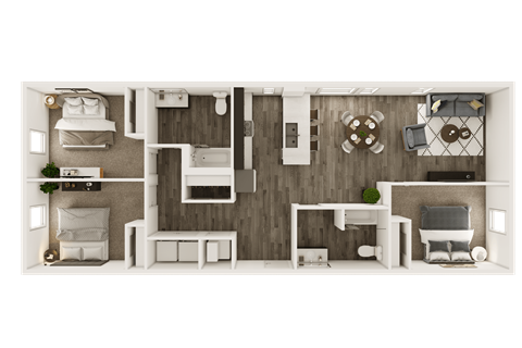Floor plan for 3 beds, 2 baths, 1140 sqft